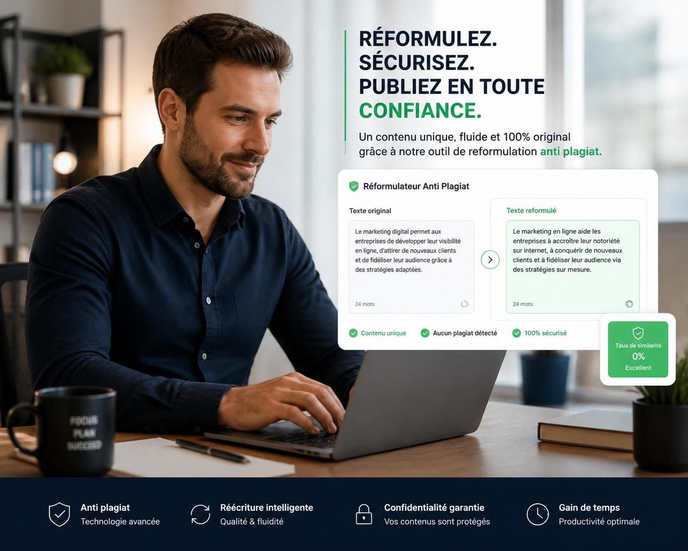 découvrez notre reformulateur anti plagiat, l’outil indispensable pour protéger et sécuriser vos contenus professionnels en garantissant leur originalité et authenticité.